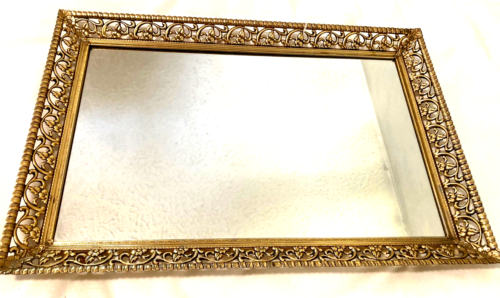 Large Gold Metal Mirror Vanity Dresser Perfume Footed Tray 15.75"x10.75" Vtg - Bild 1 von 9