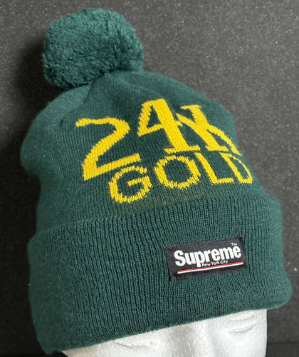 Supreme FW13 24K Gold Knit Cuffed Winter Hype Streetwear Pom Beanie Hat Cap