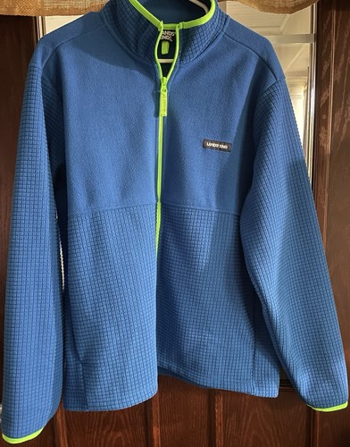 Giacca Lands End uomo grande blu con bordo verde pile termica outdoor full zip - Foto 1 di 3