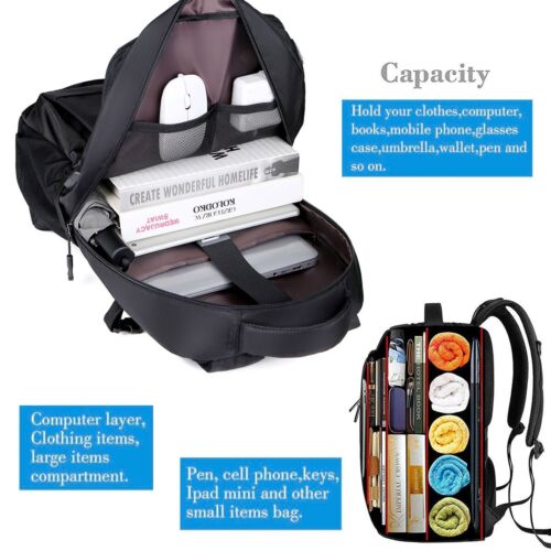 Men Laptop Backpack School Travel Computer Bookbag with USB Charging Port Black - Picture 6 of 14