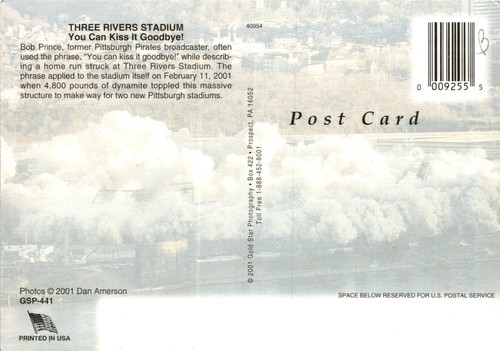 Three Rivers Stadium, Pittsburgh, baseball, legacy, demolition, Bob Pri postcard - Picture 2 of 2