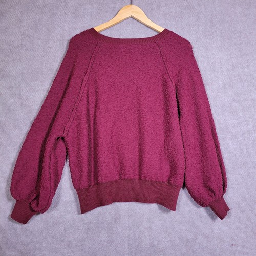 UMGEE Sweater Women's Small Magenta Knit Pullover Textured Balloon Puff Sleeves - Picture 2 of 8