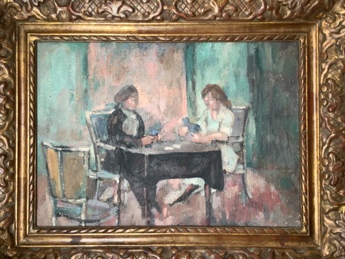 EDGAR DEGAS ? ANTIQUE FRENCH IMPRESSIONIST OIL 1890's - WOMEN PLAYING CARDS - Picture 5 of 20