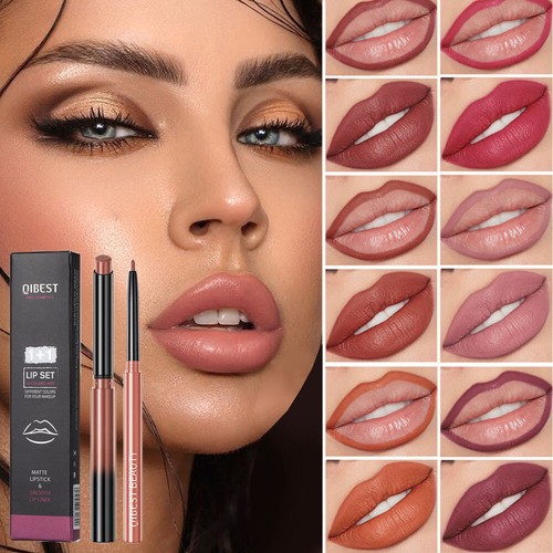 2pc Lip Liner Lipgloss Set Waterproof Matte Liquid Lipstick Pencil Long Lastin 」 - Picture 1 of 27