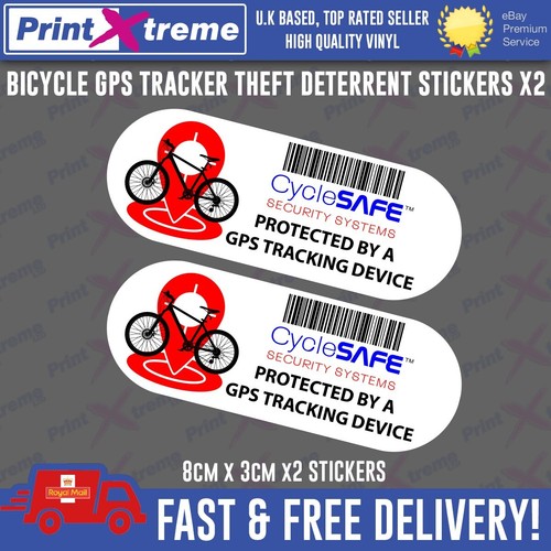 CYCLE GPS TRACKER STICKERS DECALS BICYCLE BIKE THEFT DETERRENT ALARM WARNING X2 - Picture 1 of 6