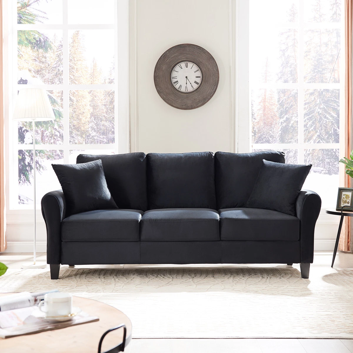 Modern Velvet 78 Inch Couch Sofa 3 Seater Sofa with 2 Pillow and