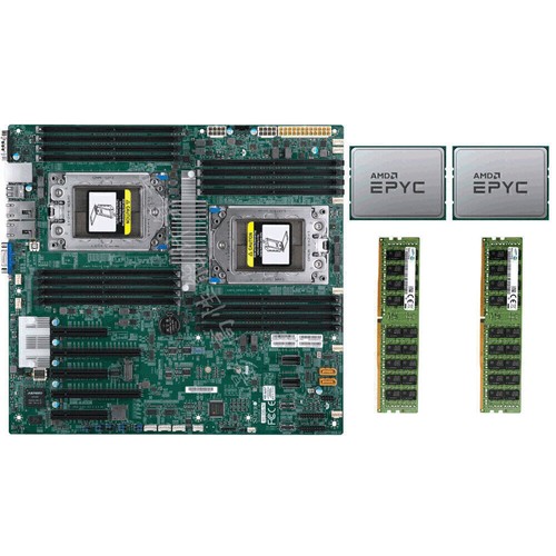 Supermicro H11DSi-NT Motherboard + 2x AMD EPYC 7601 CPU 64 Cores 3.2G + 64GB RAM - Afbeelding 1 van 8