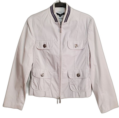 Luxe Eleven Windbreaker Jacke weiß Baumwolle grau Blumen Vogel bestickt L neu mit Etikett - Bild 5 von 15
