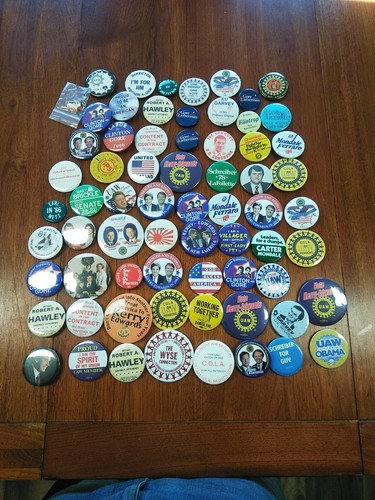 Konvolut 70 Vintage Pin-Back Buttons UAW und Verschiedenes