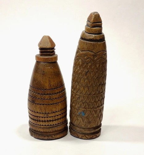 Old Kohl Pots Moroccan Makeup Bottles African Carved Wood Lot of 2 - Picture 4 of 17