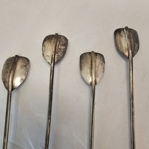 4 Antique Sterling Silver Drink Stir Ice Tea Cocktail Sipper Straw Spoon 52g VTG - Picture 5 of 8