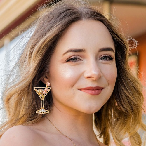 1 Pair Cute Wine Glass Dangle Earring Imitation Pearl Rhinestone Drop Earrings - Picture 10 of 12