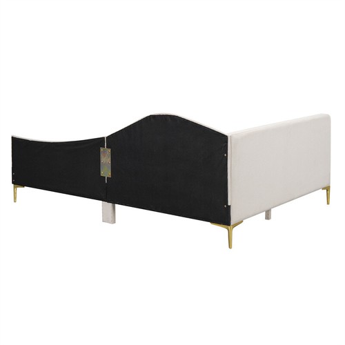 Full Size Upholstered Daybed w/Headboard & Armrest Linen Sofa Bed Frames Beige - Picture 10 of 15