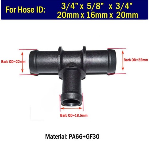 Manguera de refrigerante de agua para calentador TEE 3/4" x 5/8 x 3/4" conector de montaje de 20 mm a 16 mm - Imagen 2 de 3