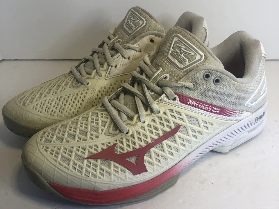 Zapatillas de tenis para mujer Mizuno Wave Exceed Tour 4 AC en blanco/rojo/gris talla 8 Foto 3 de 4