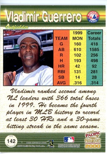 2000 Pacific Paramount - Green #142 Vladimir Guerrero - Bild 2 von 2