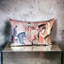 vtg courtesans on horseback lumbar pillow 22" x 14" invisible zipper down pillow