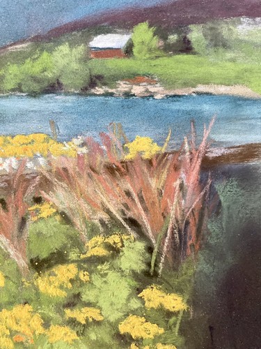Northwest Landscape 12x9 Columbia Gorge Pastel Oregon USA MCM Art Yellow Flowers - Picture 4 of 5
