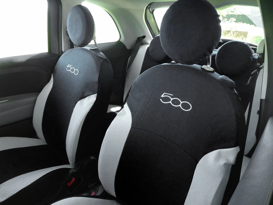 Fodere Foderine Coprisedili auto nere bianche su misura FIAT 500 07> ANT + POST - Immagine 4 di 4