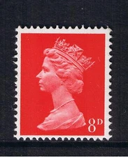SG 738 GB Pre-Decimal Machin Definitive Stamp 1968 8d Bright Vermilion MNH