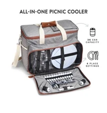 Deluxe Picnic Set 25 Piece 4 Person Setting Soft Insulated Cooler FREE SHIPPING