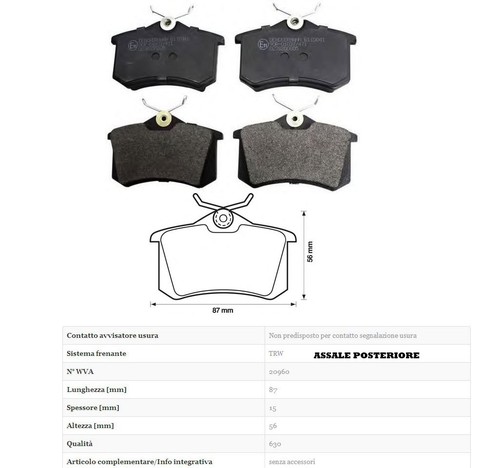 KIT 4 PASTIGLIE FRENO POSTERIORI PEUGEOT 807 2.2 HDI 94KW DAL 2002 ->2006 113 - Imagen 3 de 3