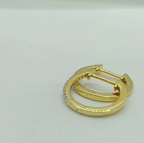 0.12CT Natural Diamond Small Hoop Huggies Earrings 14K Yellow Gold Plated Silver - Video 1 of 1