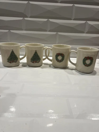 House of Salem 4 Noel Porcelle Christmas Coffee Mugs France Holiday White
