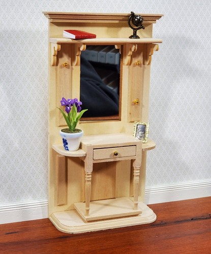 Dollhouse Hall Stand Table with Mirror Unpainted Wood DIY 1:12 Scale Furniture - Picture 4 of 6