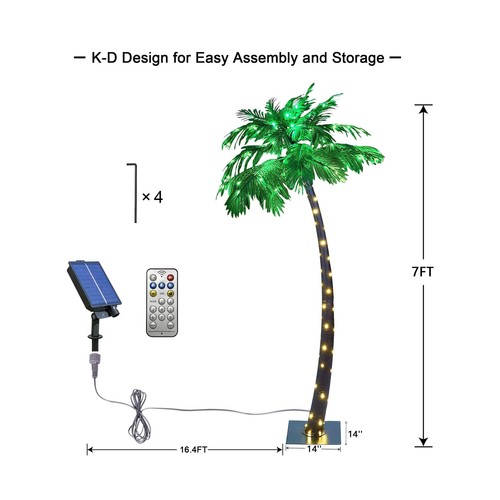 Solar Lighted Palm Tree 7FT Artificial Palm Tree Decor for Outdoor 152 LED Li... - Picture 5 of 5
