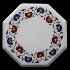 15" White Marble Inlay Table Top Floral Design Pietra Dura Art Outdoor Furniture