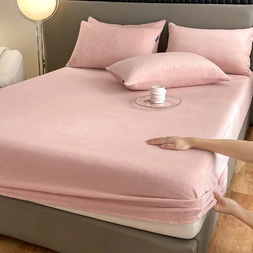 Warm Elastic Fitted Sheets Adjustable Flannel Mattress Cover Velvet Bed Linens - Picture 4 of 34