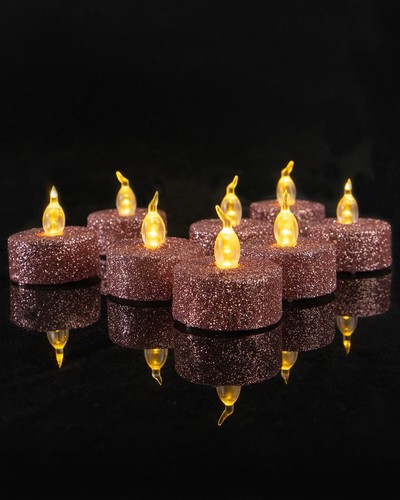 Christmas Rose Gold Tea Lights With Timer Christmas Pink Sparkly Tealights For W