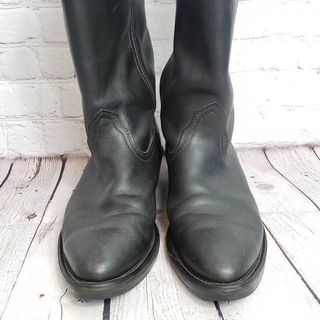 Cowboy Boots Black Leather Vibram Sole Mens 8.5 Mason Pull On Work Boots | eBay
