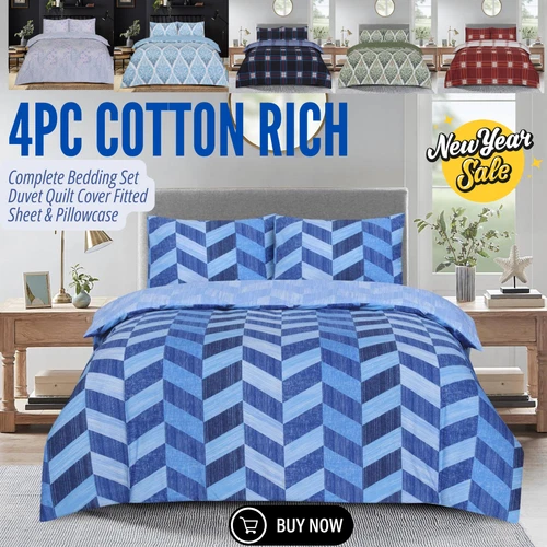 4 Piece Complete Bedding Set Duvet Cover Set With Fitted Bed Sheet & Pillowcases