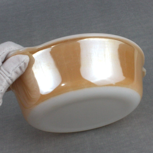Vintage Fire King Casserole Dish Peach Luster Ware 1.5 QT 8 in Round Iridescent - Picture 3 of 11