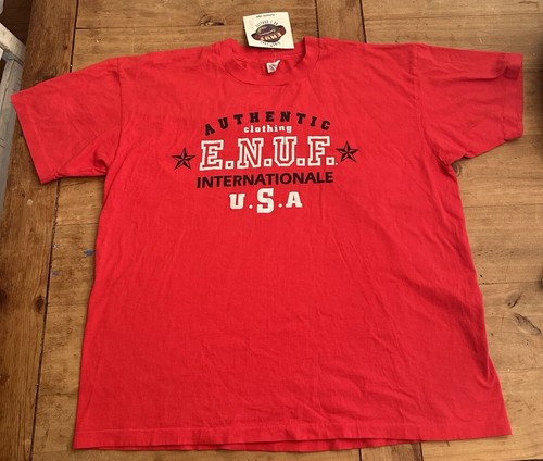 Vtg 90s ENUF International Embroidered Single Stitch T-Shirt Men’s XL Red NWT - Picture 1 of 8
