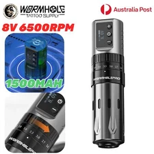 WORMHOLE Tattoo Machine Pen Gun Wireless  Power Supply Adjustable Stroke LCD AU