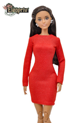 ELENPRIV FA004 red jersey mini-dress for Barbie Pivotal MTM Curvy dolls
