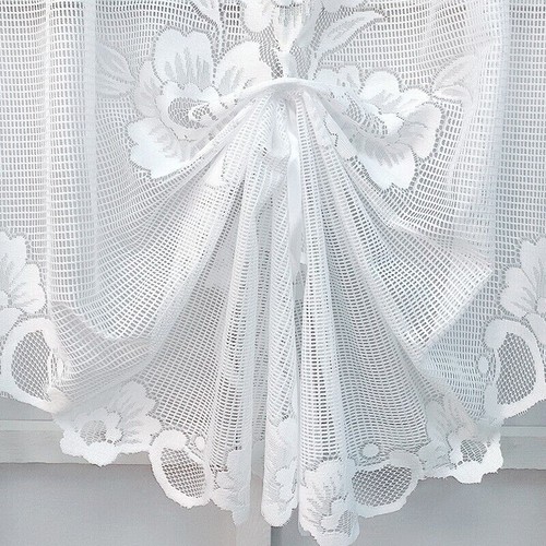 White Vintage Embroidery Lace Floral Sheer Swag Valance Curtain Kitchen Decor - Picture 9 of 14