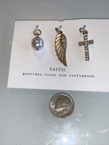 GOD Faith Vintage Pearl Angel Wing Cross Charm Set Charms Pendant Gold - Picture 5 of 5