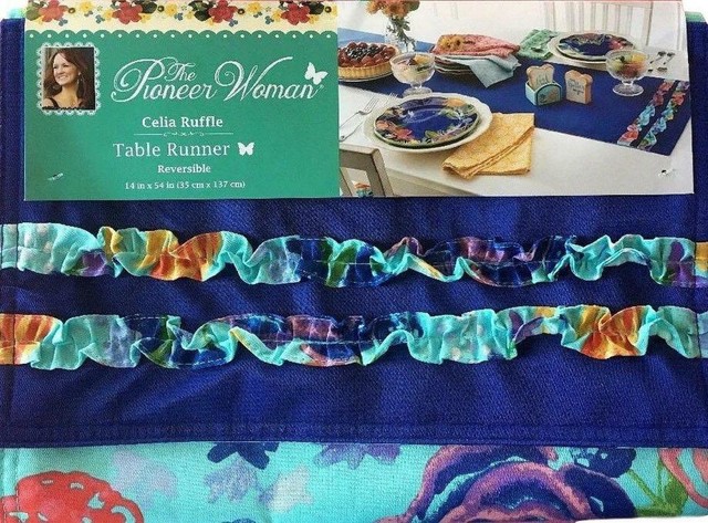 Pioneer Woman Celia Ruffle Table Runner Floral Reversible Scarf