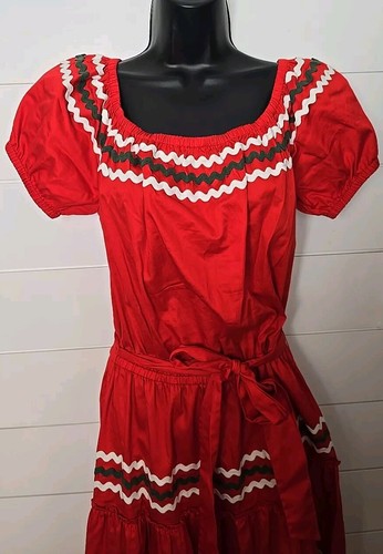 Tory Burch Embroidered Peasant Maxi Dress Red Ruffle Bottom Puff Sleeve Size S - Picture 5 of 10