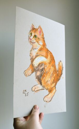 Original Ginger Cat Portrait 12x8 OOAK Signed Pastel Animal Wall Art Decor - Picture 4 of 6