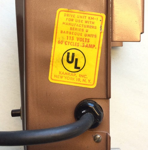 Vintage Kam Kap Modell KM Drehspieß Motor Grill 115V 60 CY 3AMP N.Y. - Bild 6 von 6