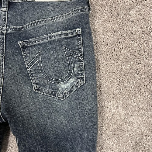 True Religion Shorts Womens 25 Knee Length Blue Distressed Cotton Blend Denim - Picture 5 of 15