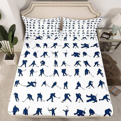 Vibrant Hockey Player Fitted Sheet Set for Full Beds - Sports Decor for Kids - Picture 3 of 8