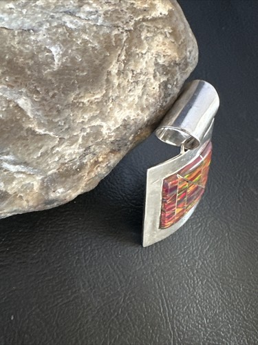 Mens Womens Red Opal Navajo Sterling Silver Inlay Pendant 15182 - Picture 12 of 12