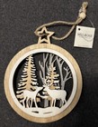 Handcrafted 3D Layered  Wooden Christmas Ornament, with Glitter, Deer in Woods