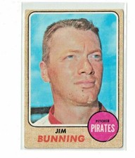 1968 Topps Baseball Card Jim Bunning Pittsburgh Pirates #215